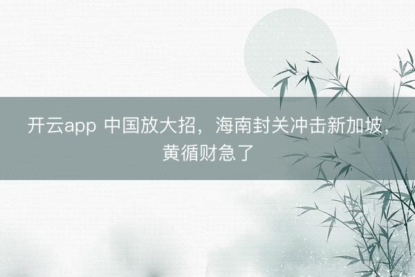 开云app 中国放大招，海南封关冲击新加坡，黄循财急了
