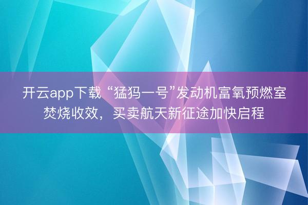 开云app下载 “猛犸一号”发动机富氧预燃室焚烧收效,买卖航天新征途加快启程