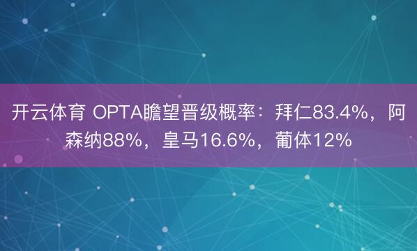 开云体育 OPTA瞻望晋级概率:拜仁83.4%,阿森纳88%,皇马16.6%,葡体12%