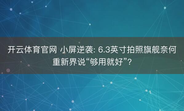 开云体育官网 小屏逆袭: 6.3英寸拍照旗舰奈何重新界说“够用就好”?