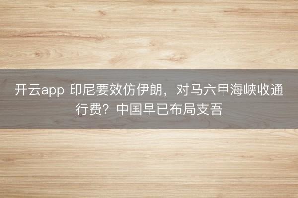 开云app 印尼要效仿伊朗，对马六甲海峡收通行费？中国早已布局支吾